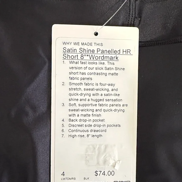 Lululemon Satin Shine Panelled High Rise Black Short 8” Smooth Quick Dry Soft - Picture 6 of 7
